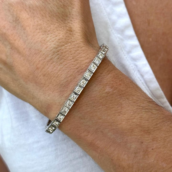 1950's Diamond Box Link White Gold Vintage Line Bracelet