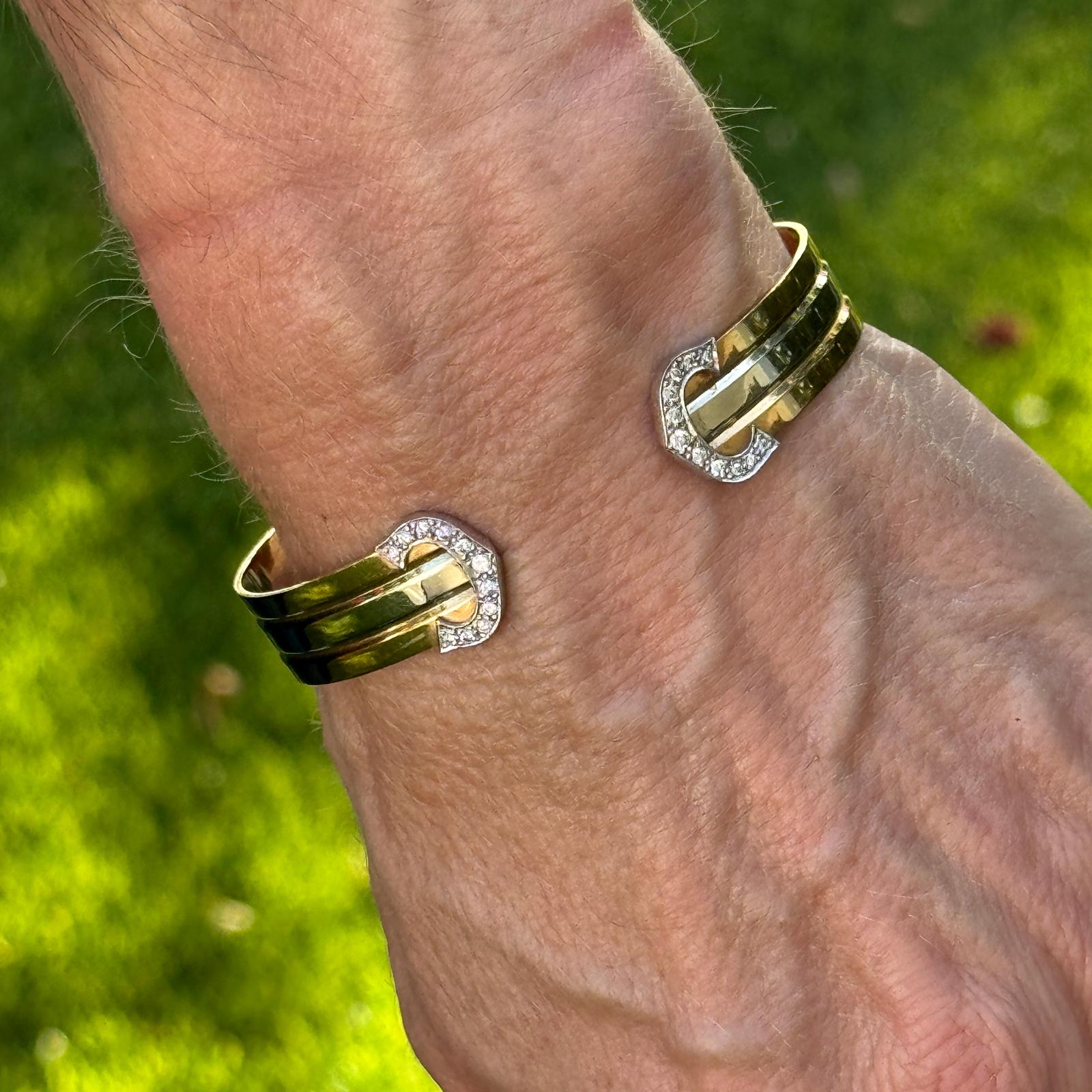 Cartier Double C Diamond 18 Karat Tri-Color Gold Bangle Cuff Vintage Bracelet