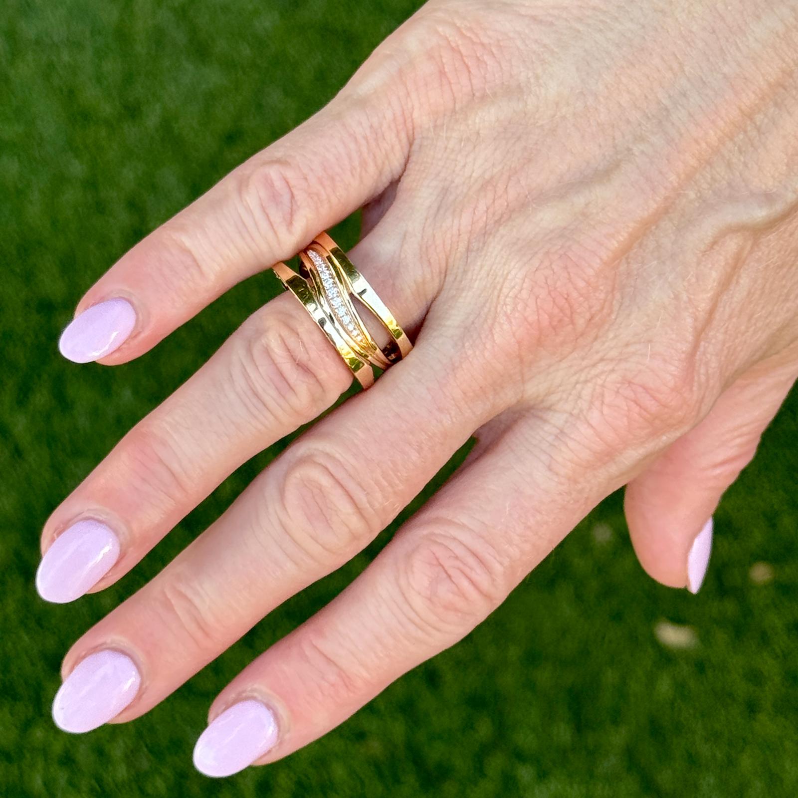 Bvlgari B.zero1 Legend Gold 18 Karat Rose Gold Ring with Diamonds Size 55 B&P NE