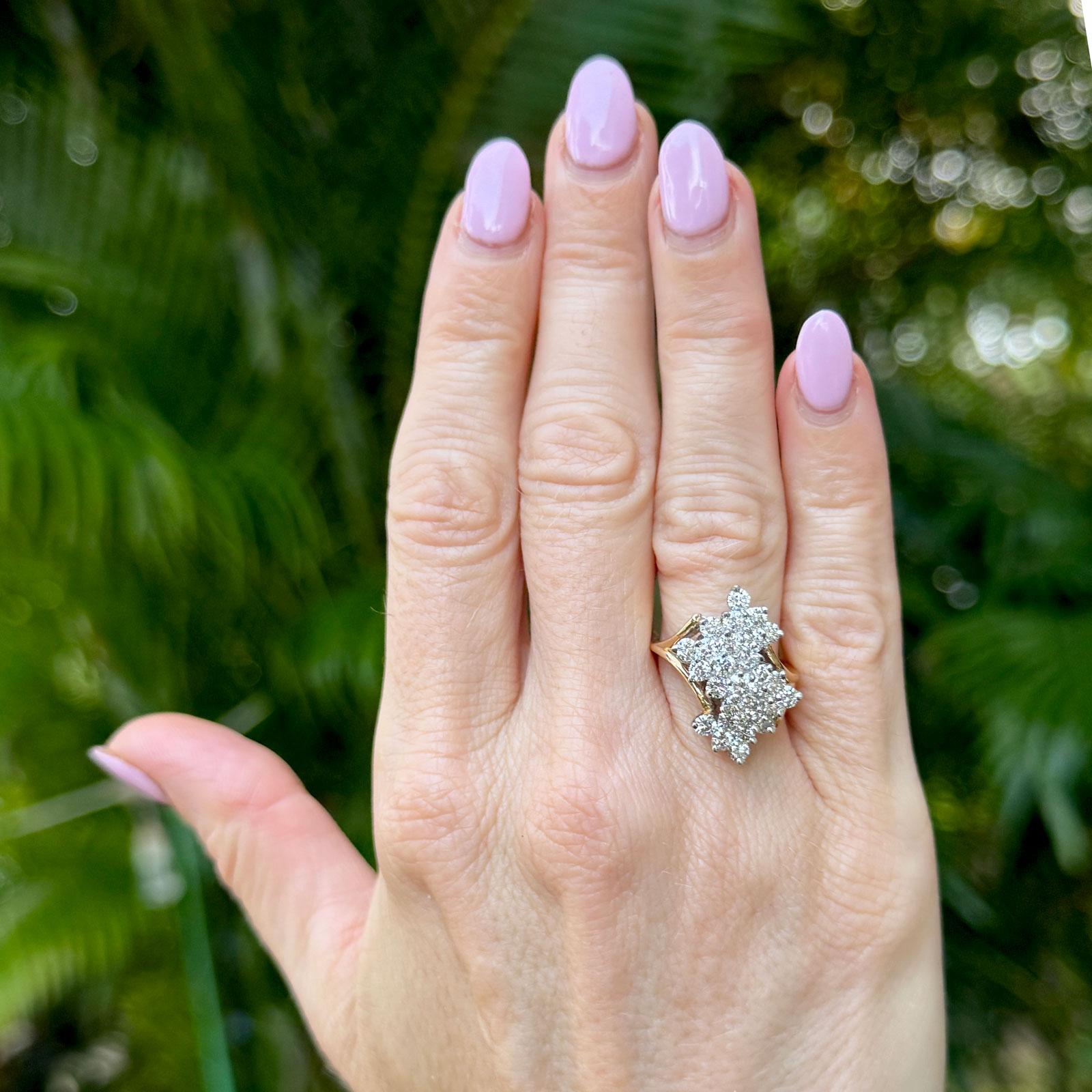 Late 20th Century Diamond 14Karat Two Tone Gold Bypass Cluster Vintage Ring