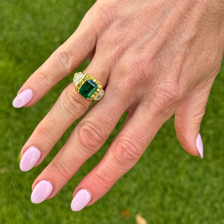 3.07 Carat Emerald Yellow Diamond 18 Karat Yellow Gold Cocktail Ring AGL Cert