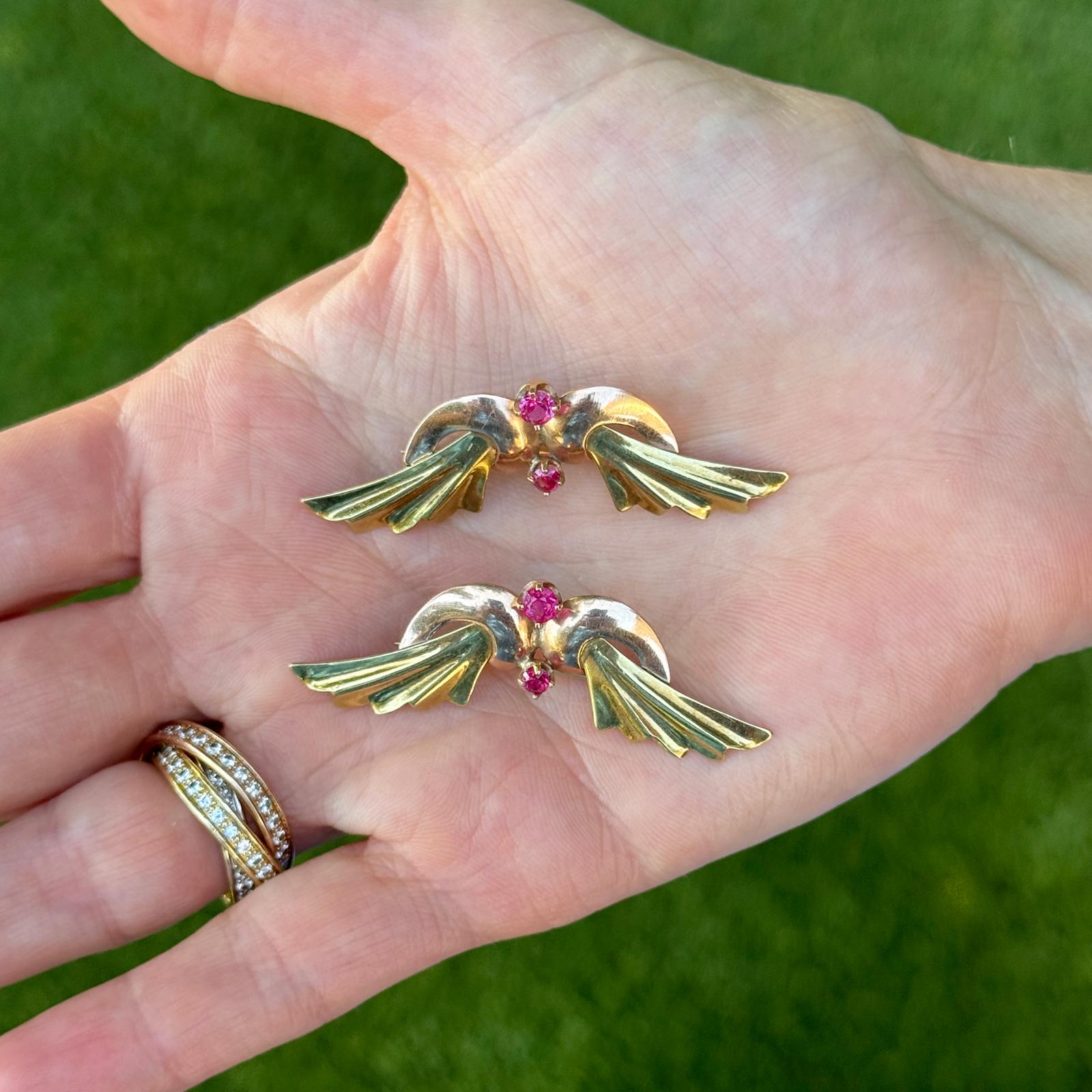 Pair Of Retro 14 Karat Yellow & Rose Gold Brooches