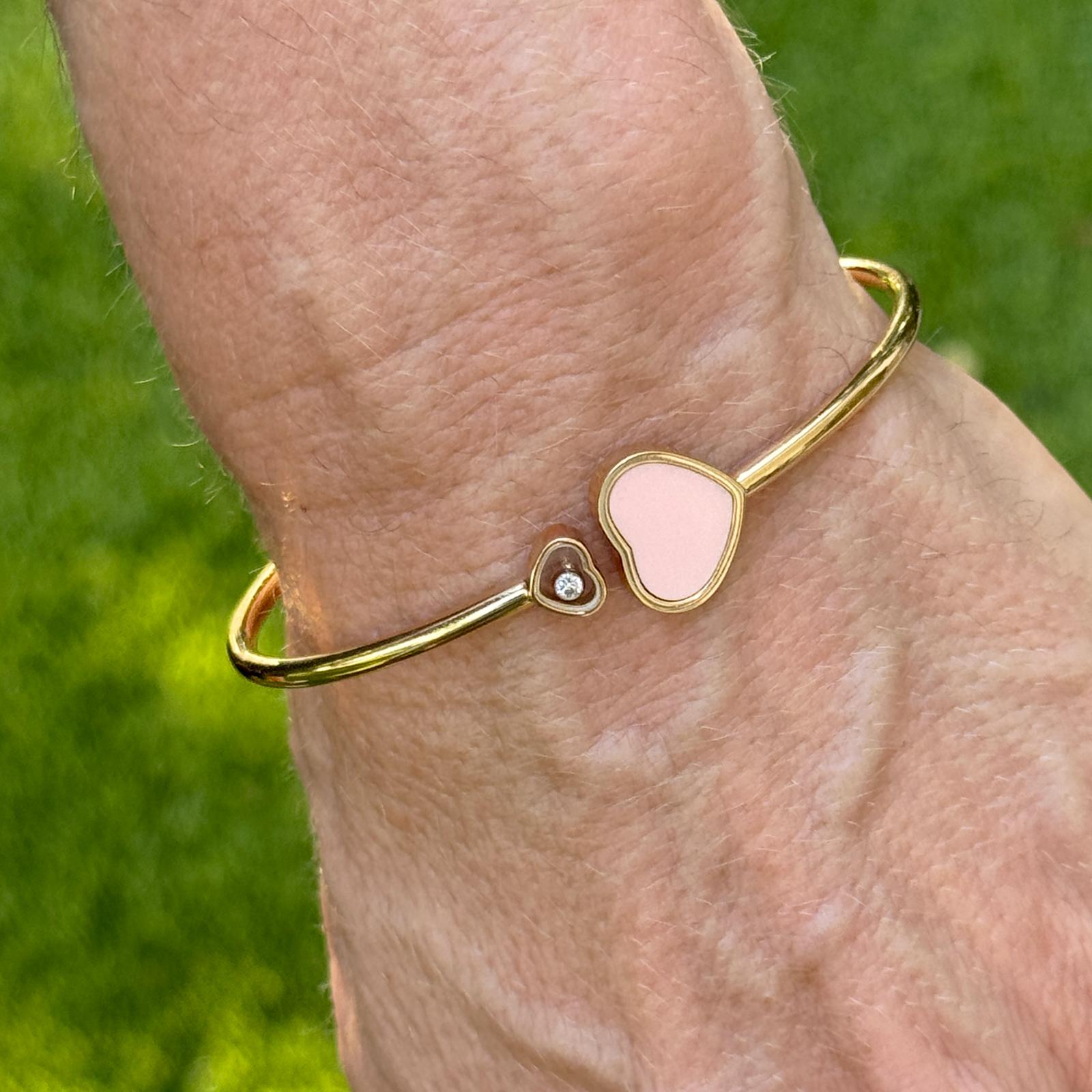 Chopard Rose Gold Happy Hearts Diamond & Rose Stone Flexible Modern Bangle