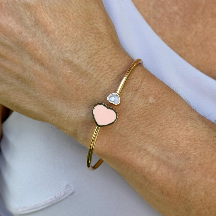 Chopard Rose Gold Happy Hearts Diamond & Rose Stone Flexible Modern Bangle