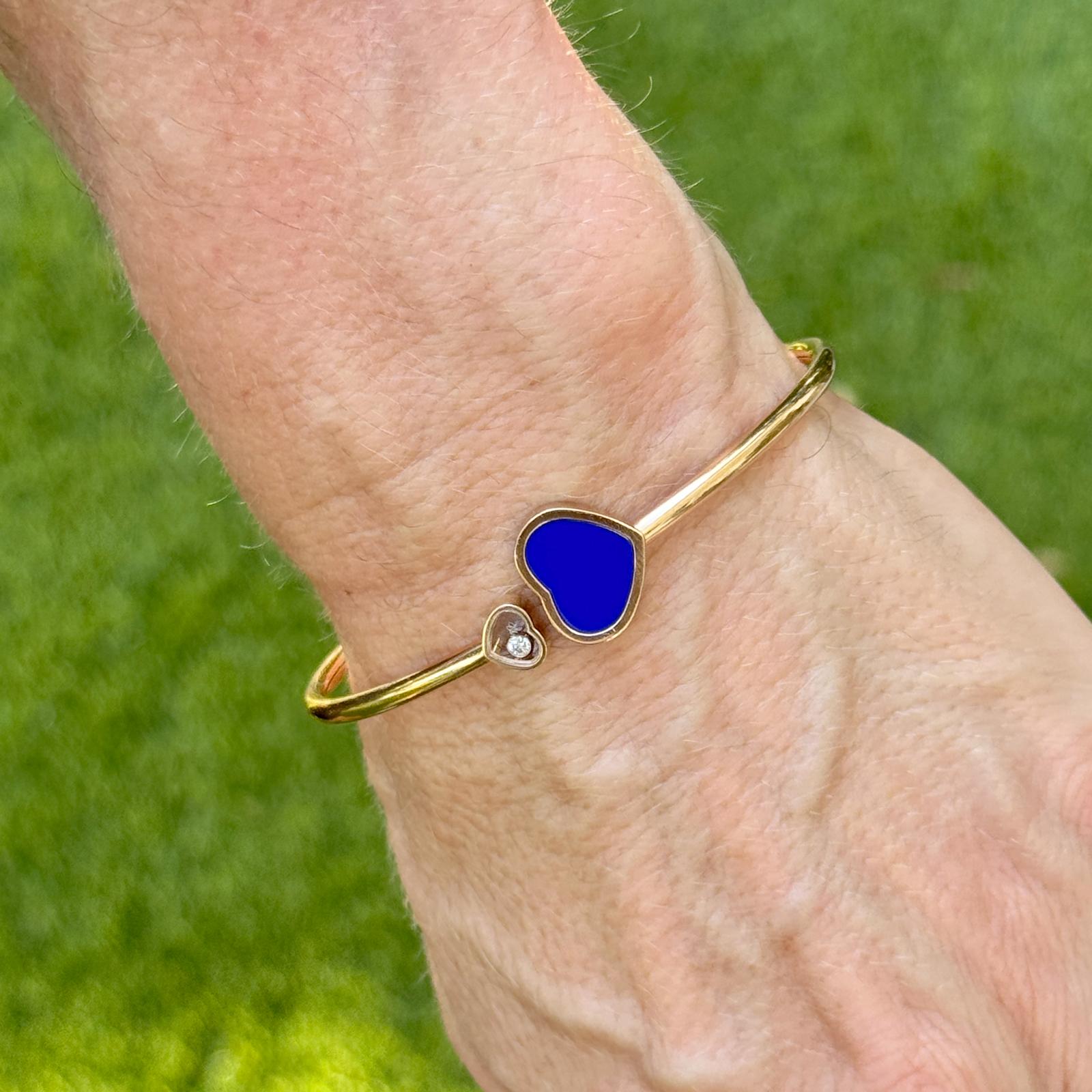 Chopard Rose Gold Happy Hearts Diamond & Blue Stone Flexible Bangle.