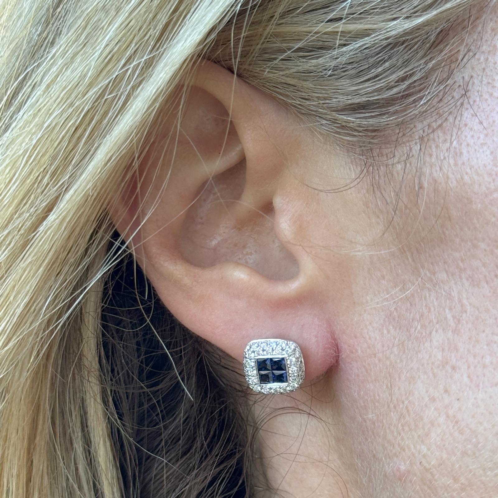 Diamond Sapphire 14 Karat White Gold Stud Earrings
