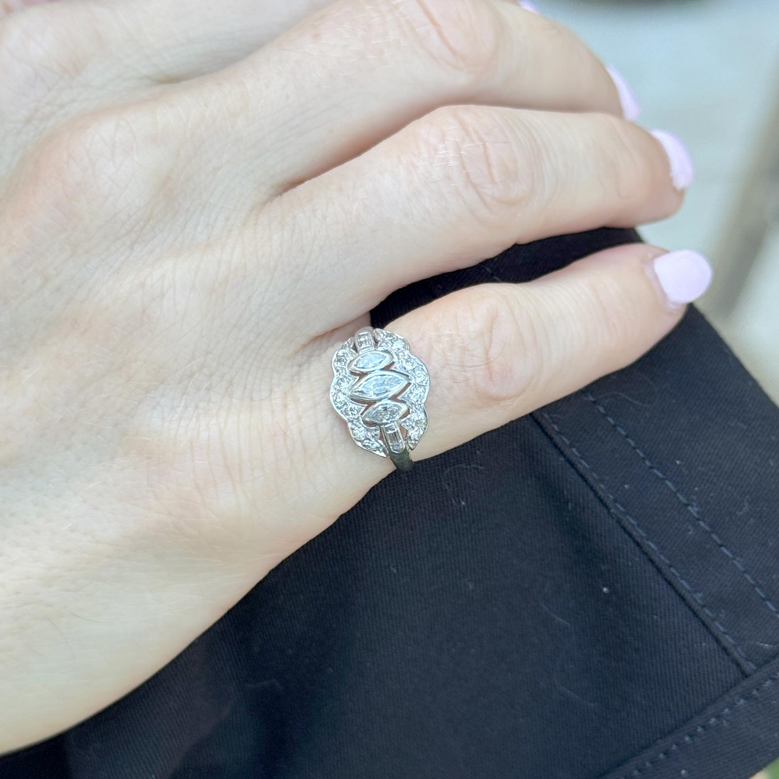 Art Deco Marquise OEC Diamond Platinum Promise Ring