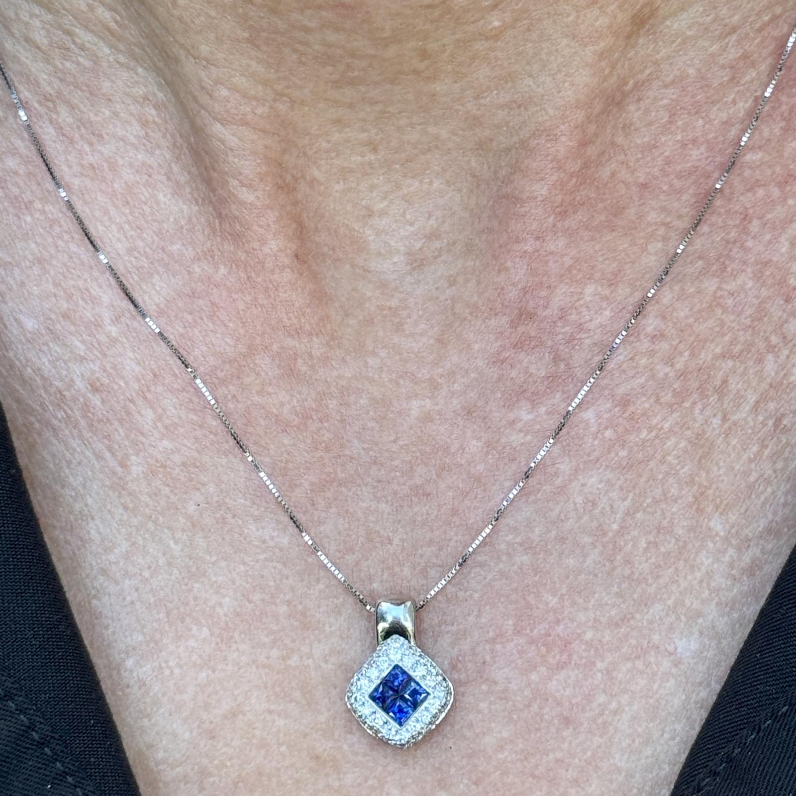 Sapphire Diamond 14 Karat White Gold Pendant Necklace