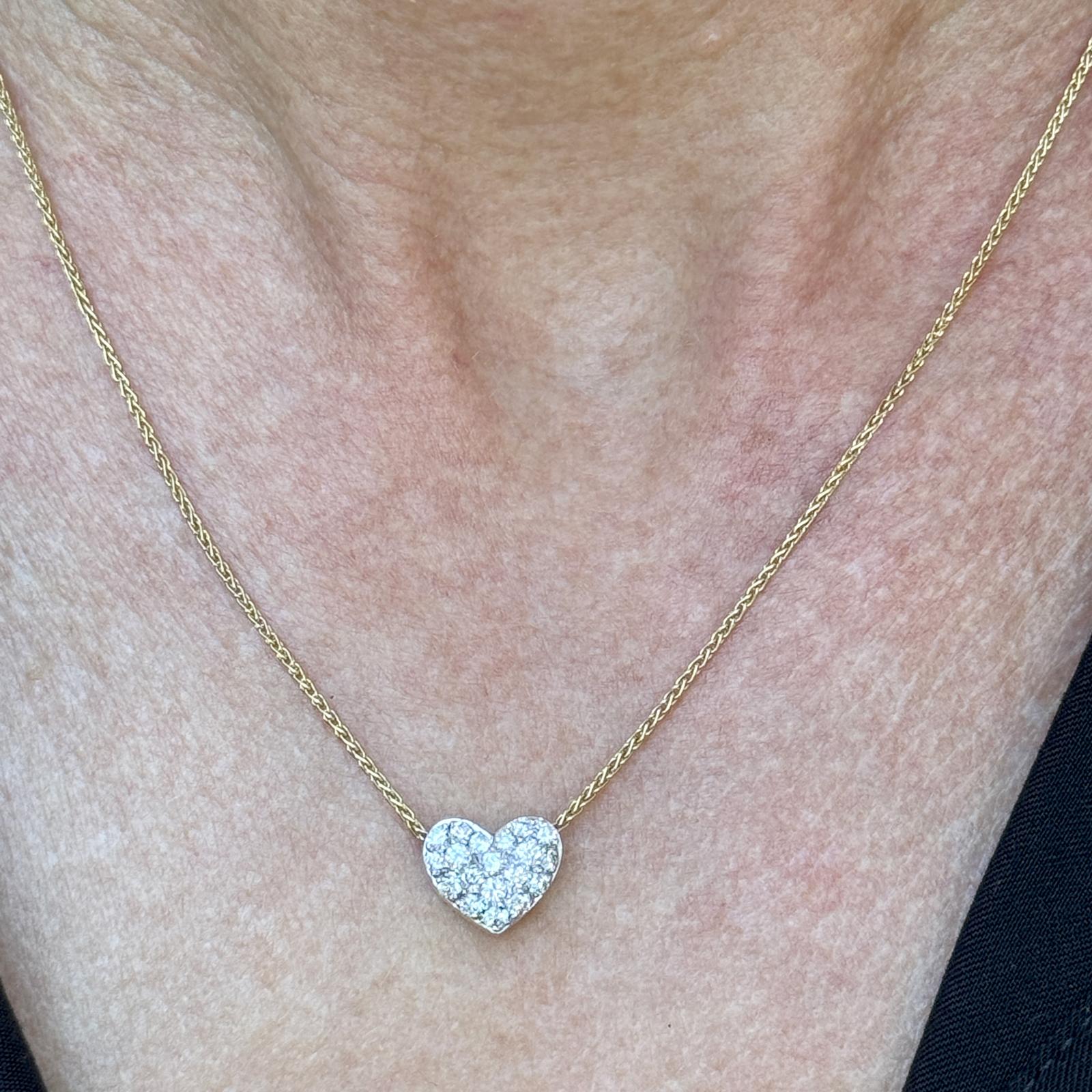 Balestra Pavé Diamond 18 Karat Yellow Gold Heart Pendant Necklace Italian