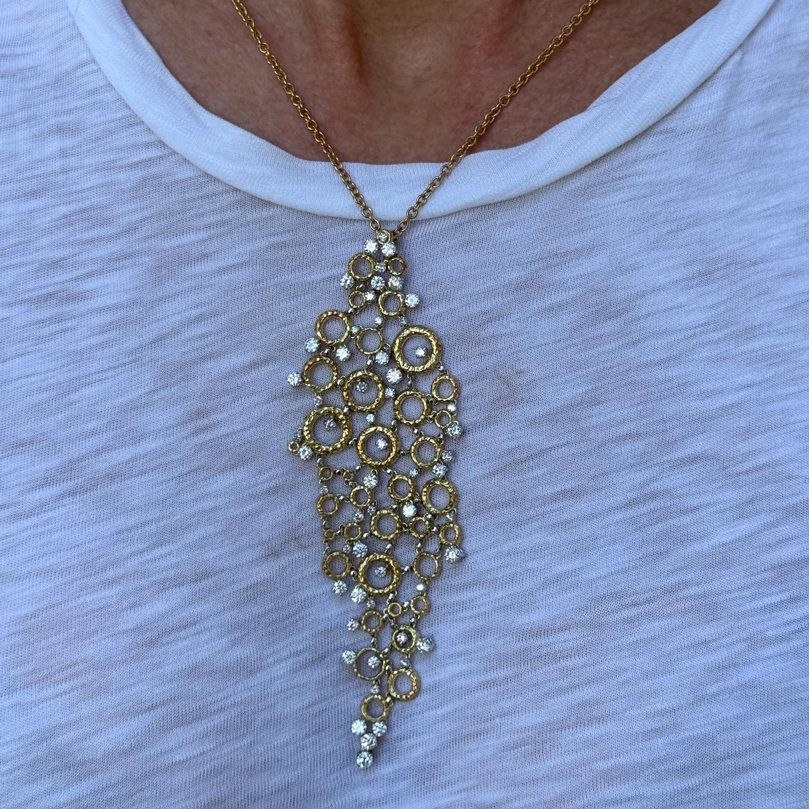 Diamond 18 Karat Yellow & White Gold Floating Bubbles Pendant Necklace