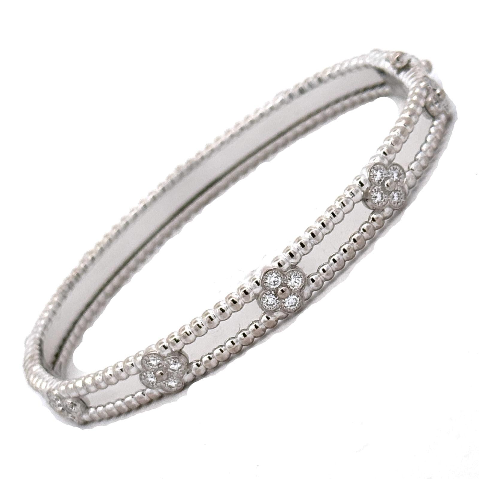 Van Cleef & Arpels Perlée Sweet Clovers Diamond 18K White Gold Bangle Bracelet