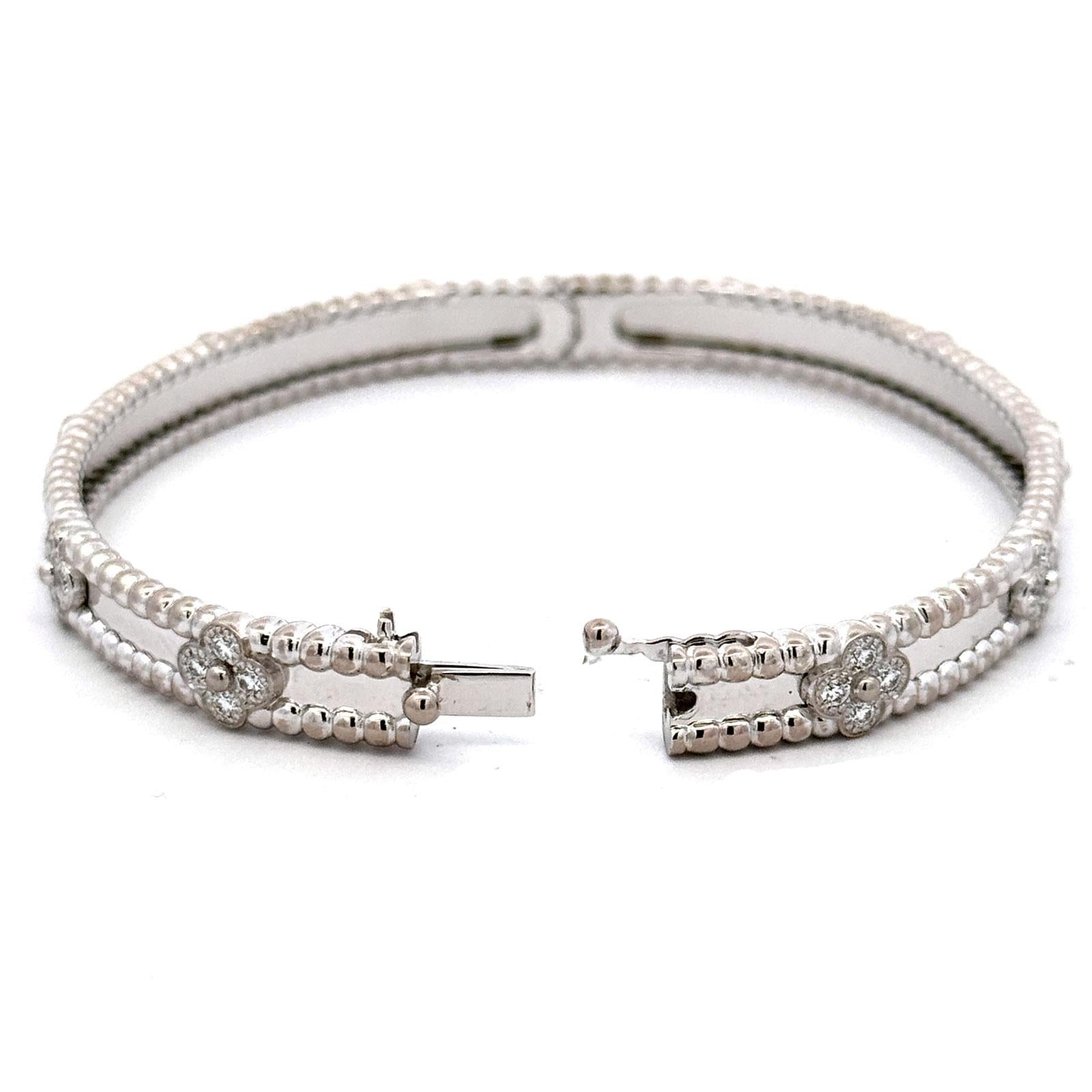 Van Cleef & Arpels Perlée Sweet Clovers Diamond 18K White Gold Bangle Bracelet