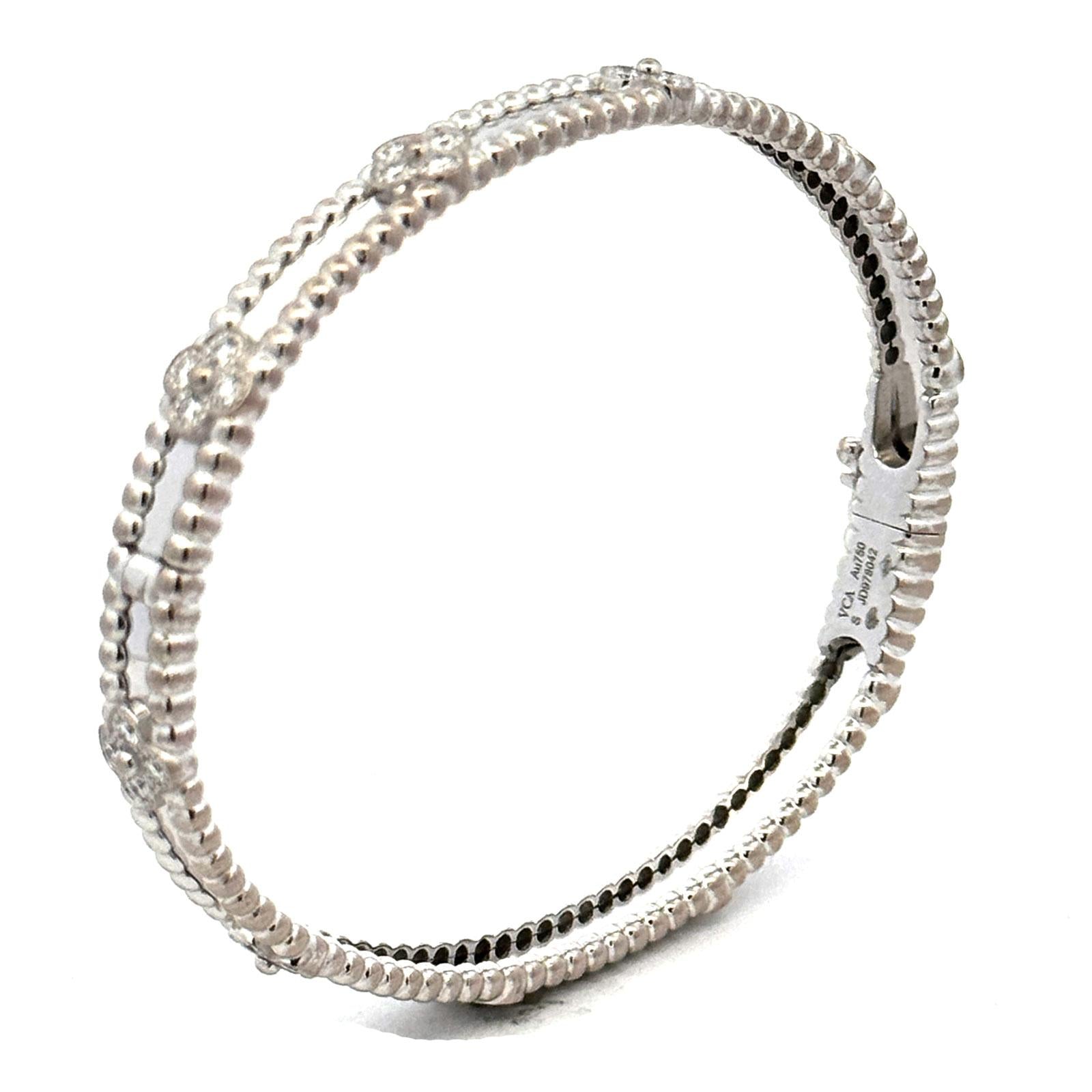 Van Cleef & Arpels Perlée Sweet Clovers Diamond 18K White Gold Bangle Bracelet