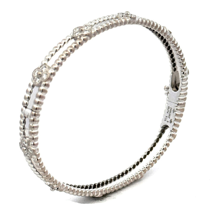 Van Cleef & Arpels Perlée Sweet Clovers Diamond 18K White Gold Bangle Bracelet