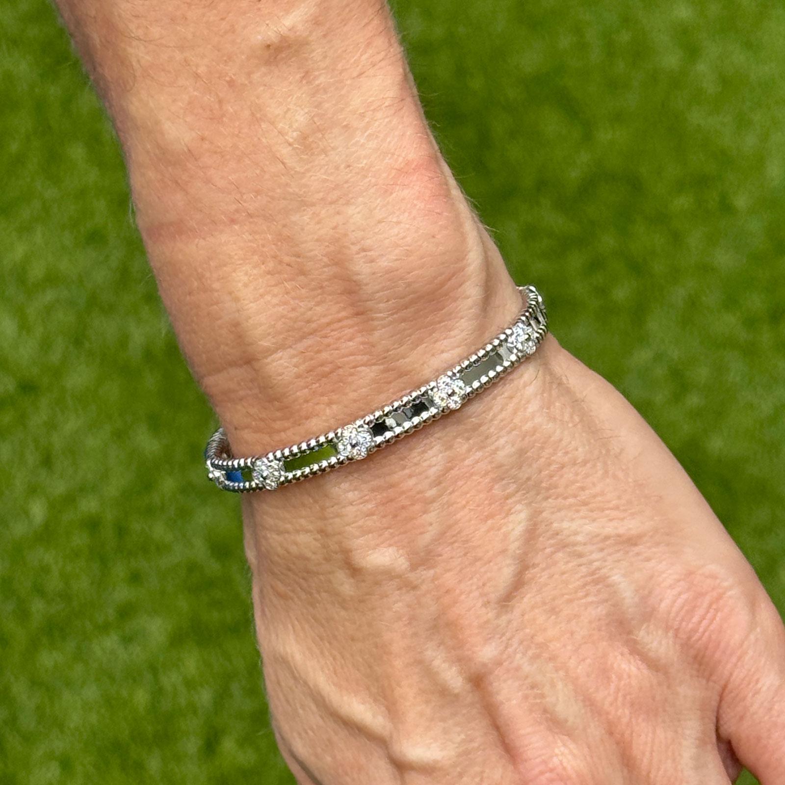 Van Cleef & Arpels Perlée Sweet Clovers Diamond 18K White Gold Bangle Bracelet