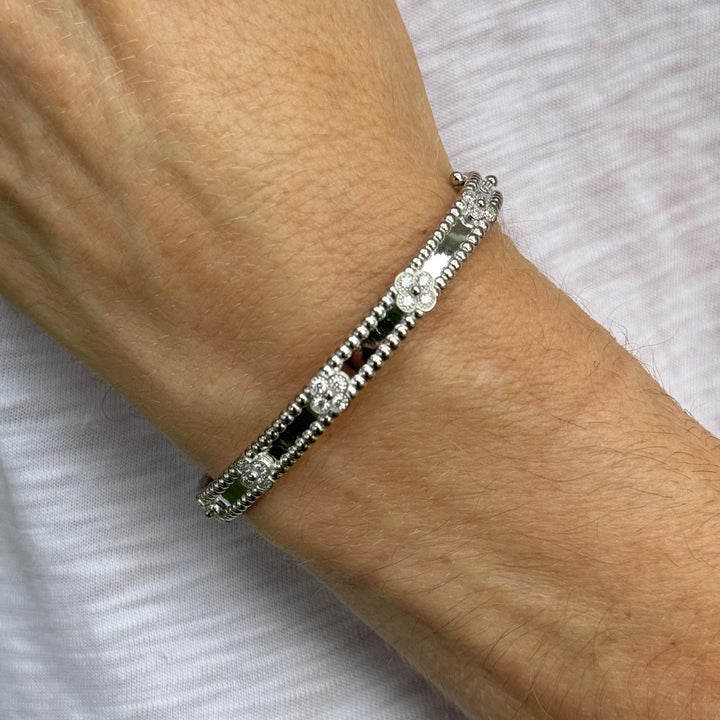 Van Cleef & Arpels Perlée Sweet Clovers Diamond 18K White Gold Bangle Bracelet