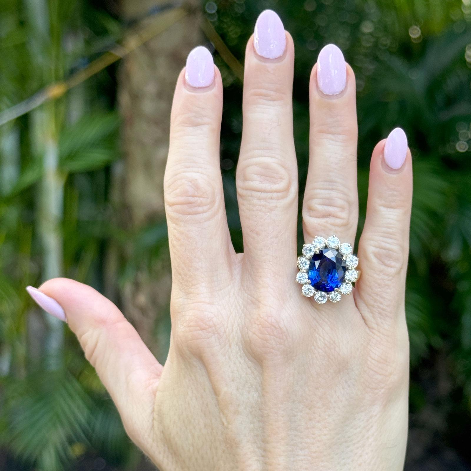 7.99 CT Blue Sapphire Diamond 'Princess Diana' Style 18KYG Cocktail Ring AGL
