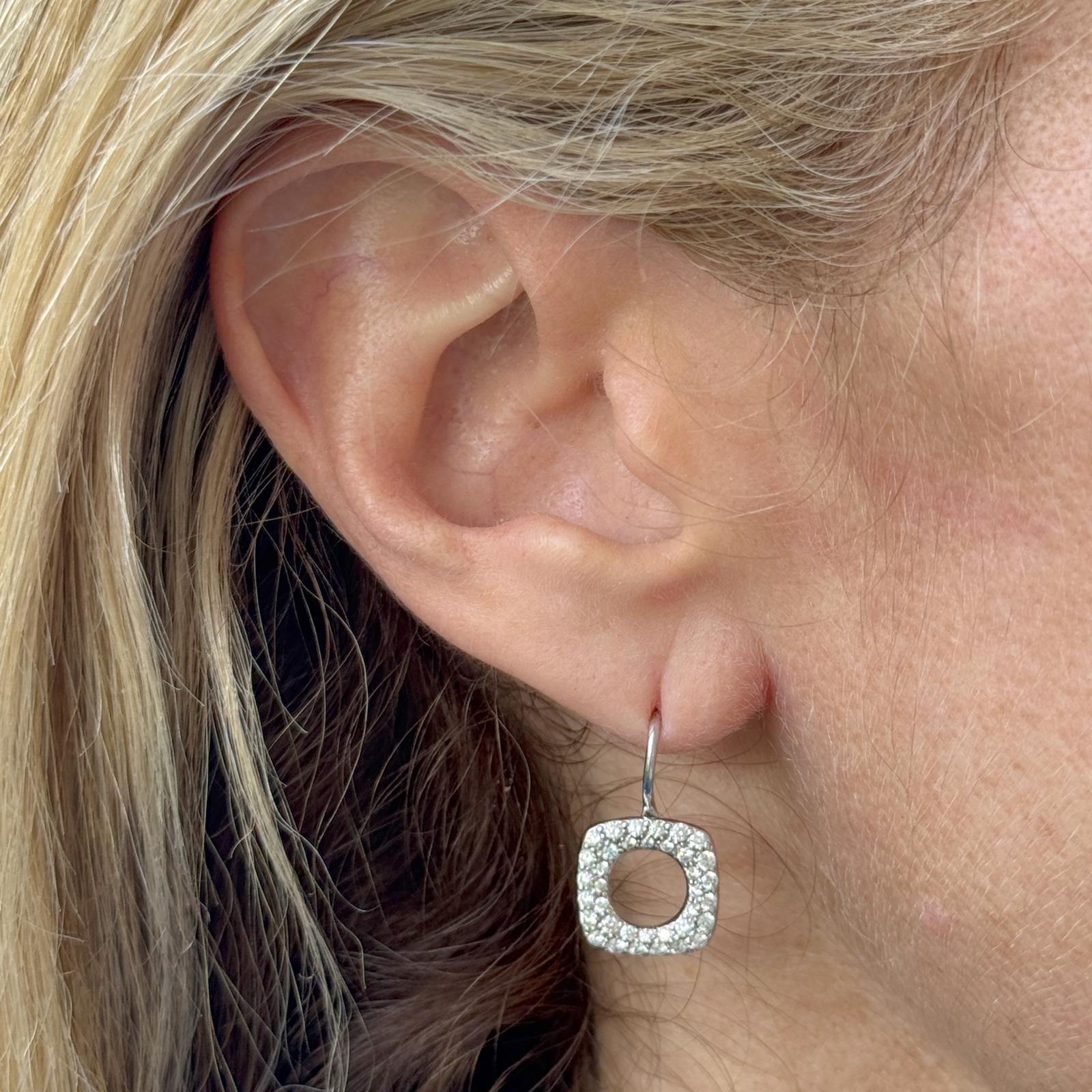 Tiffany & Co. Diamond Square Drop 18KWG Earrings Italy