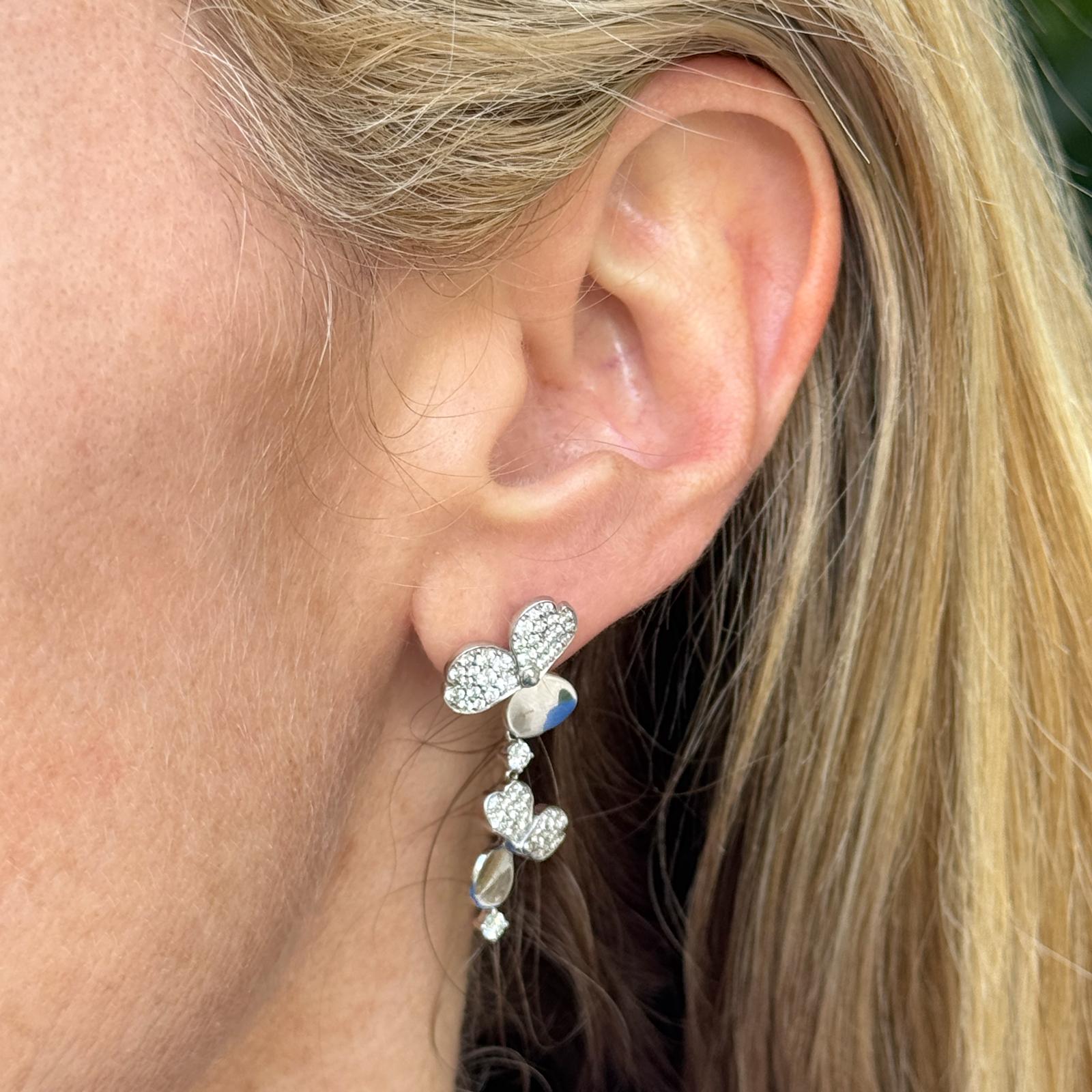 Tiffany & Co. Paper Flowers Diamond Platinum Drop Earrings La Pousette Backs