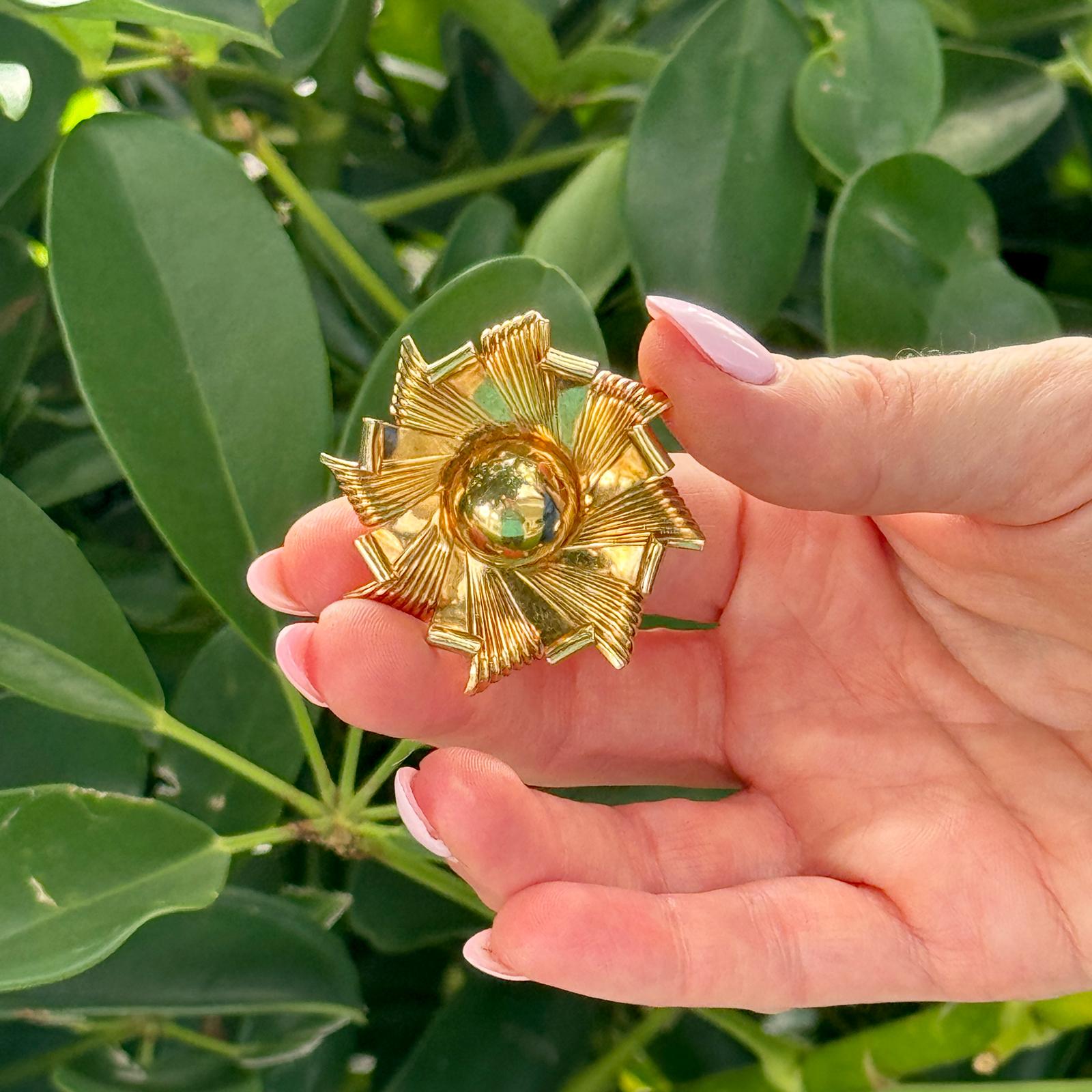 1950's Cartier 14 Karat Yellow Gold Floral Vintage Brooch Pin
