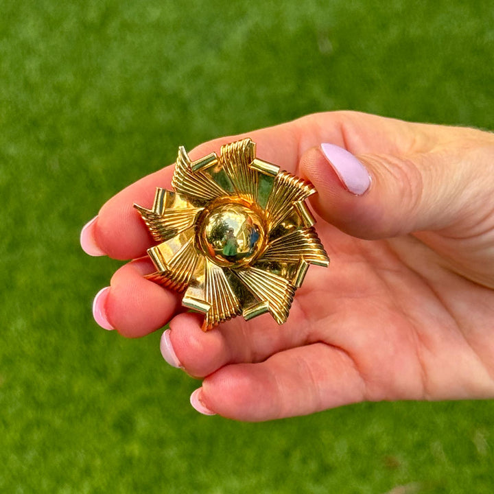 1950's Cartier 14 Karat Yellow Gold Floral Vintage Brooch Pin