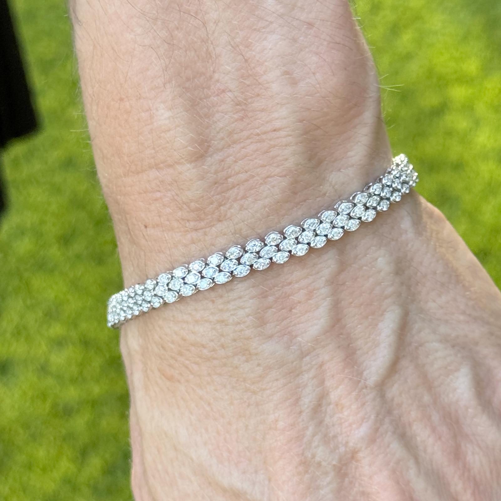 3 Row Diamond 14 Karat White Gold Modern Bracelet