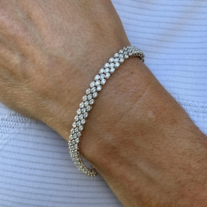 3 Row Diamond 14 Karat White Gold Modern Bracelet