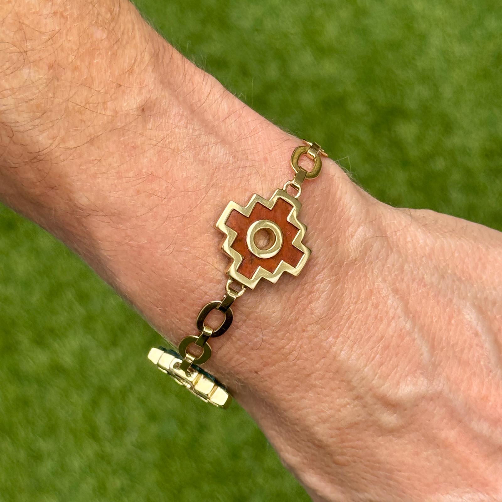 Malachite Sodalite 18 Karat Yellow Gold Chakana Link Bracelet