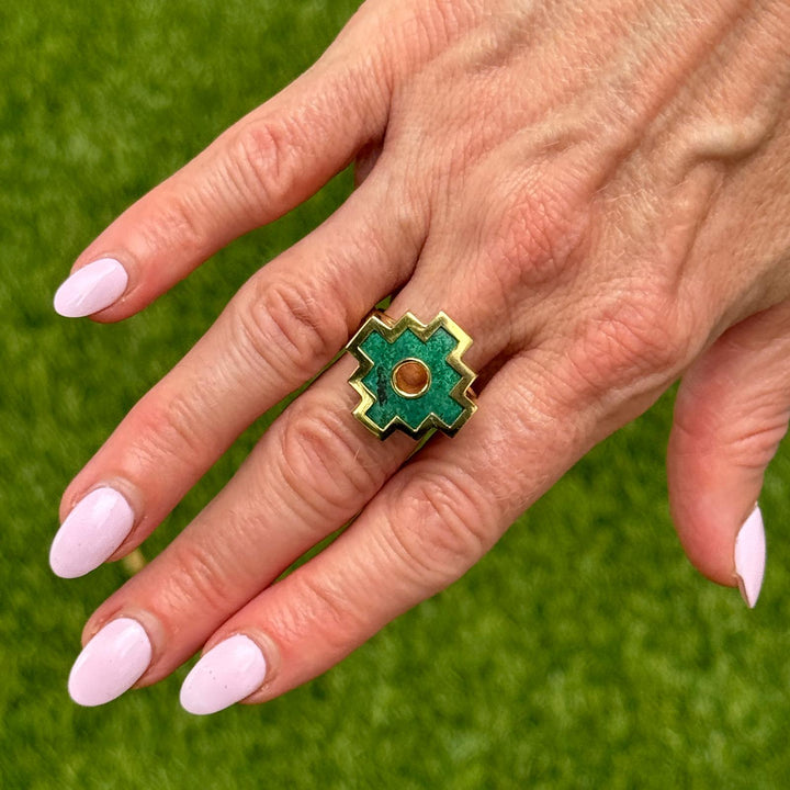 Malachite 18 Karat Yellow Gold Chakana Vintage Ring