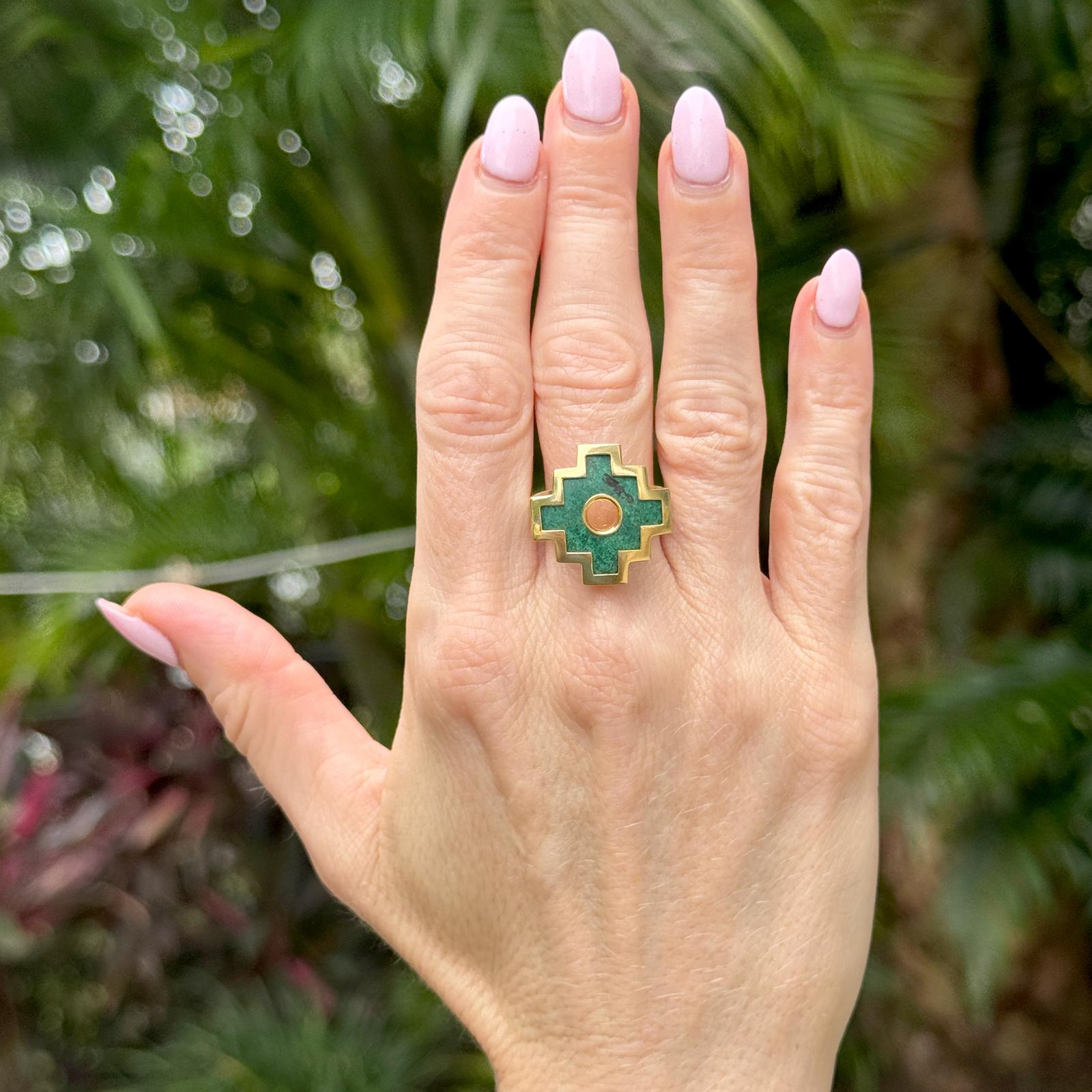 Malachite 18 Karat Yellow Gold Chakana Vintage Ring