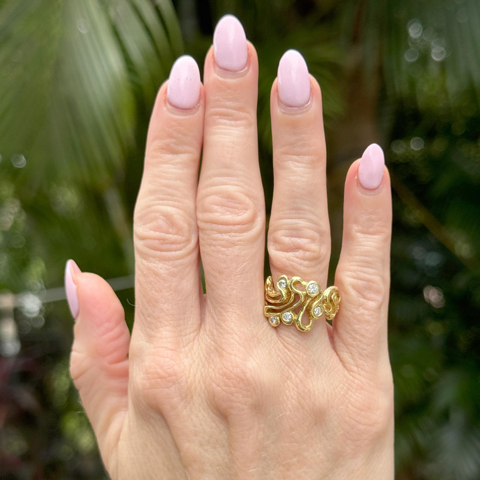 Freeform Diamond 18 Karat Yellow Gold Contemporary Ring