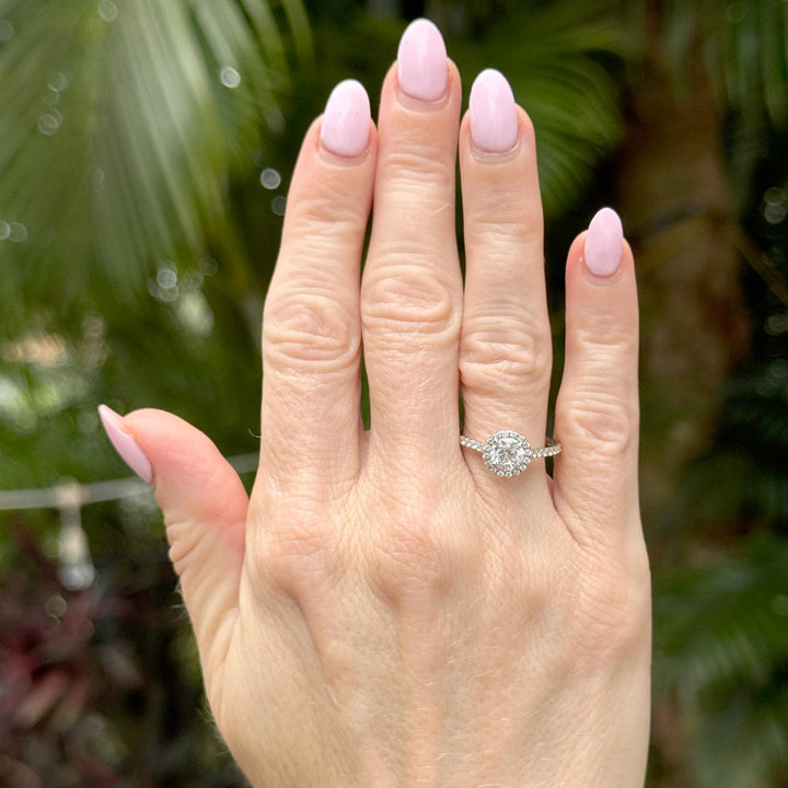 Diamond Halo 14 Karat White Gold Engagement Ring