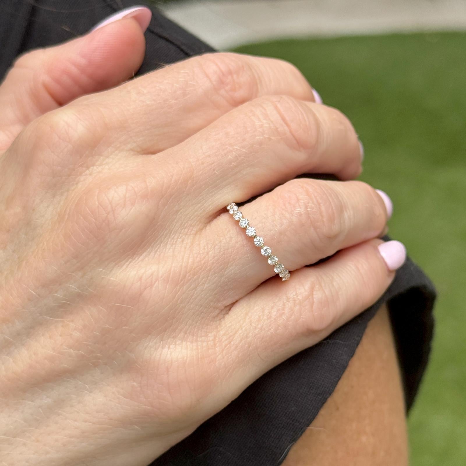 Diamond Shared Prong 14 Karat Yellow Gold Modern Band Ring