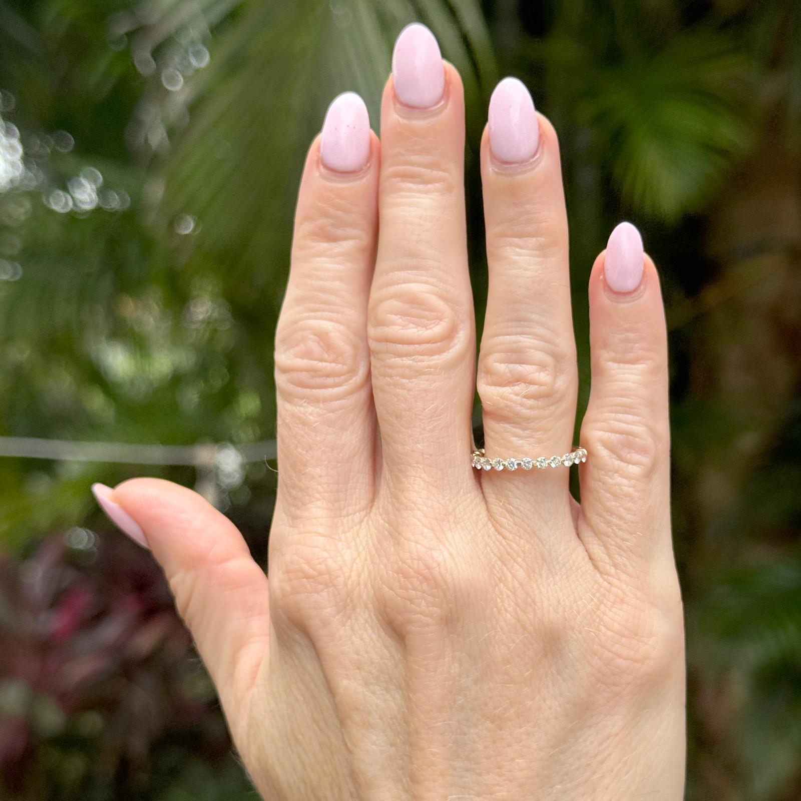 Diamond Shared Prong 14 Karat Yellow Gold Modern Band Ring