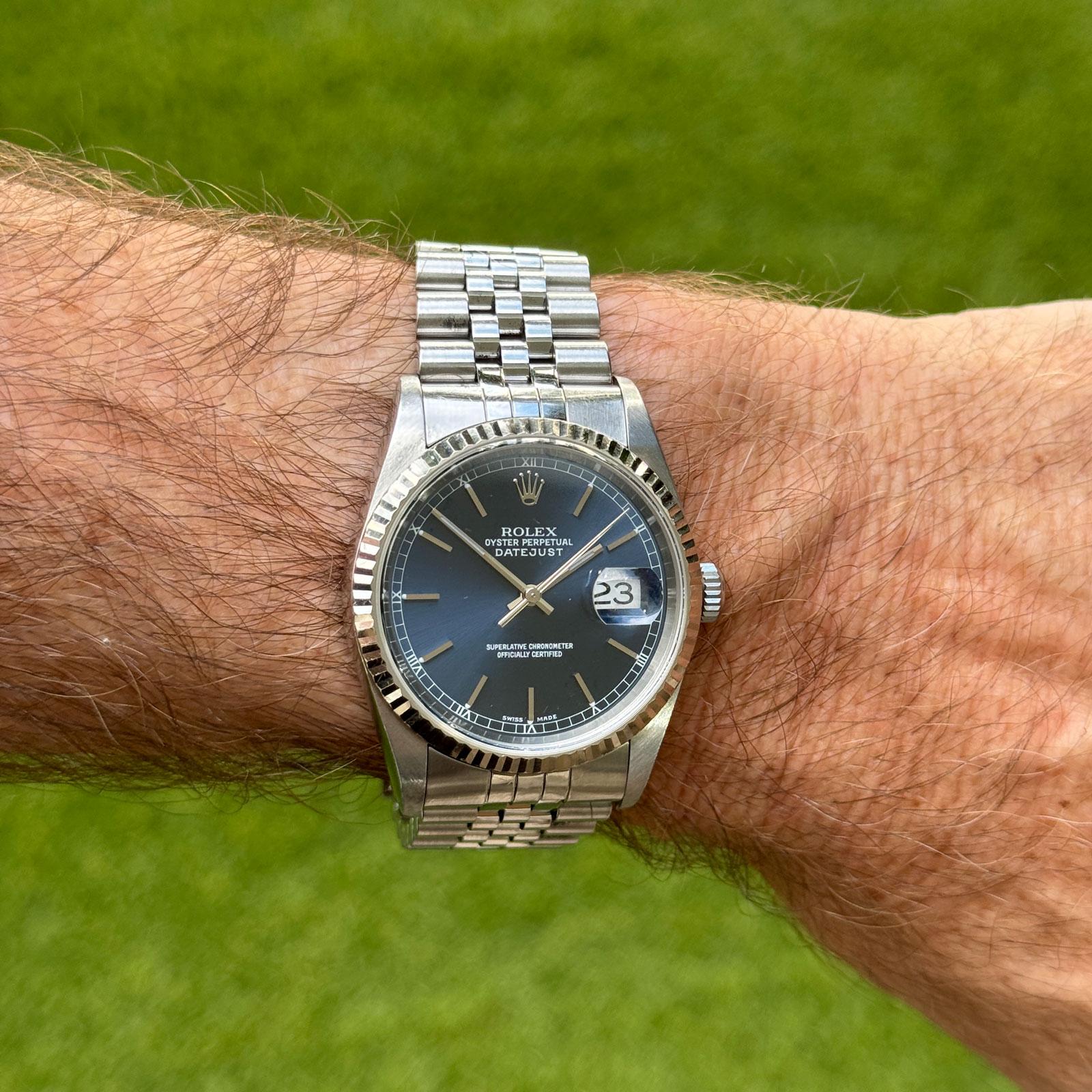 Rolex Datejust 36mm 16234 Blue Dial Fluted Bezel Jubilee Bracelet Circa 2002