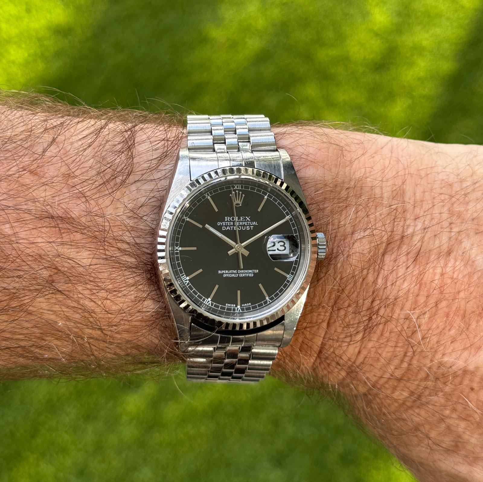 Rolex Datejust 36mm 16234 Black Dial Fluted Bezel Jubilee Bracelet Circa 2004