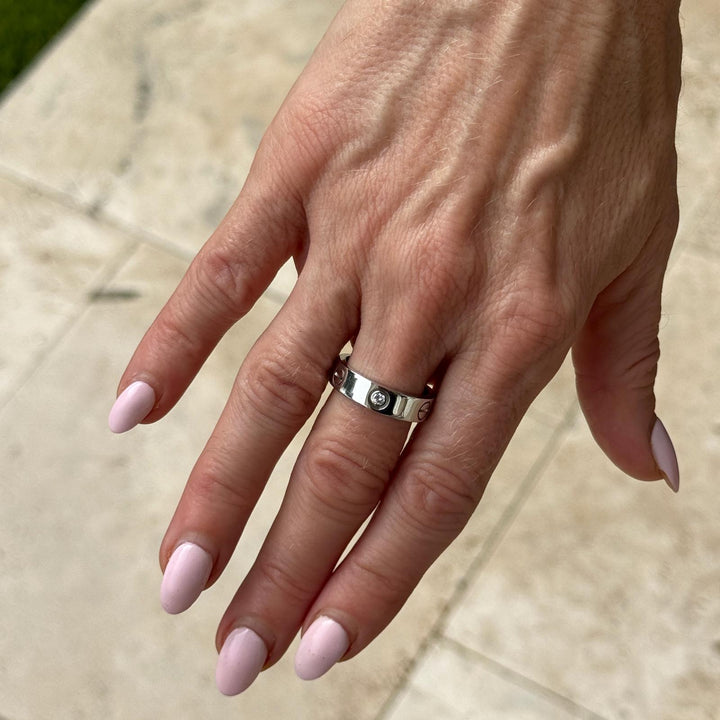 Cartier LOVE 3 Diamond 18KWG Classic Model Band Ring Size 56 (US 7.5) B&P's