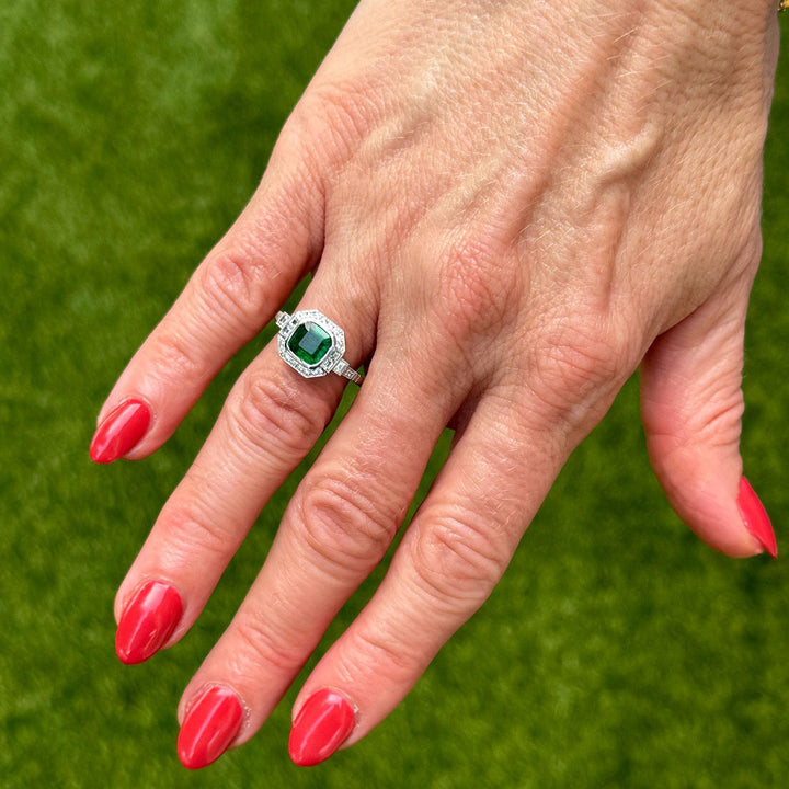 Emerald Diamond Platinum Cocktail Ring New