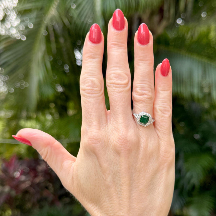 Emerald Diamond Platinum Cocktail Ring New