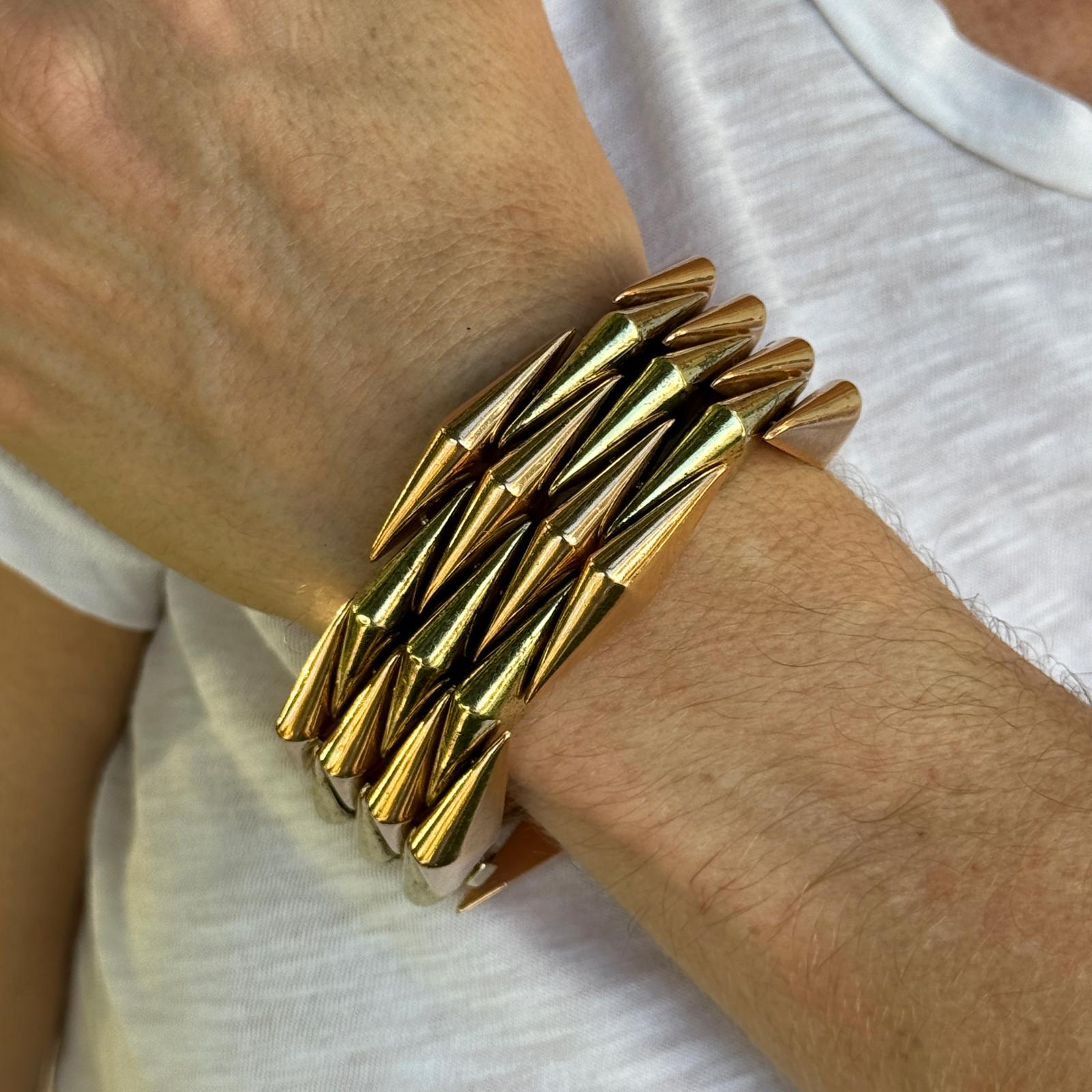 1950's Retro 14 Karat Yellow & Rose Gold Wide Link Estate Bracelet