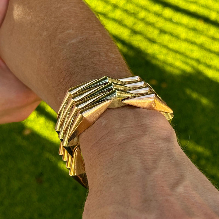 1950's Retro 14 Karat Yellow & Rose Gold Wide Link Estate Bracelet