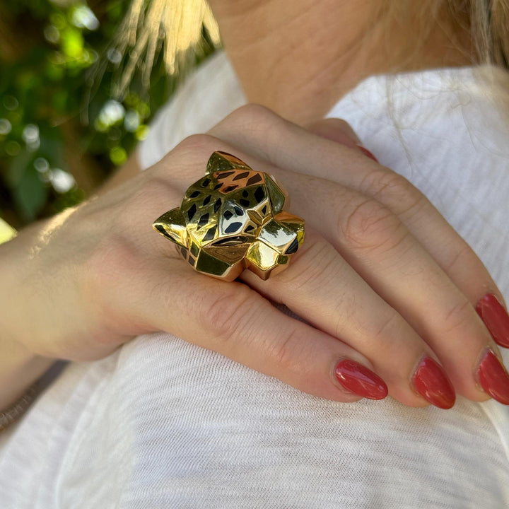 Panthère de Cartier 18 Karat Yellow Gold Black Lacquer Peridot Ring Size 53 B&P