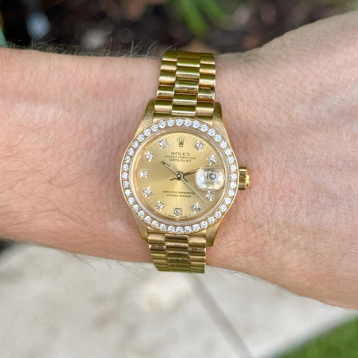 18y Ladys 26mm Rolex President Diamond Dial and Diamond Bezel