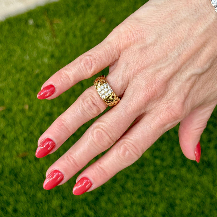 Tiffany & Co 18KYG Vannerie Basket Weave Diamond Band Ring Circa 1995