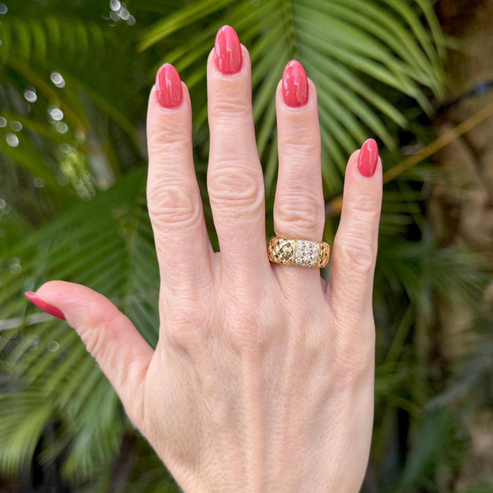 Tiffany & Co 18KYG Vannerie Basket Weave Diamond Band Ring Circa 1995