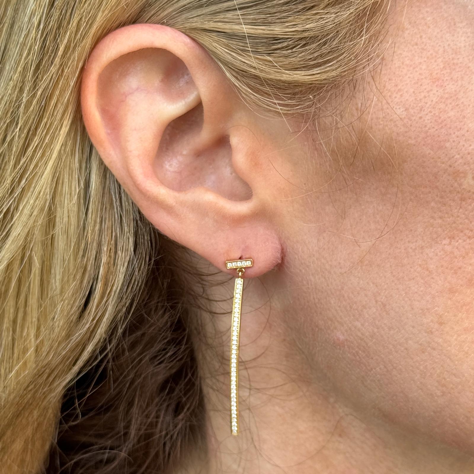 Tiffany & Co. T Bar Diamond 18 Karat Yellow Gold Drop Earrings