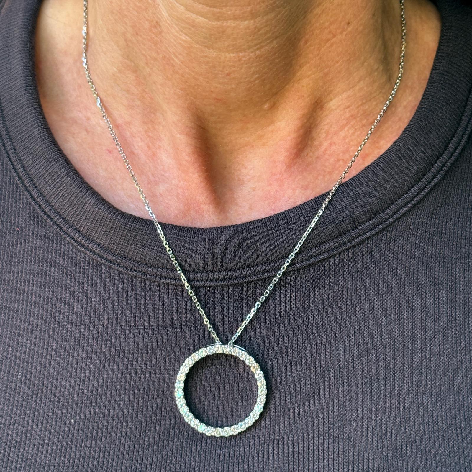 2.50 CTW Round Brilliant Cut Diamond Open Circle Pendant Necklace 14K White Gold