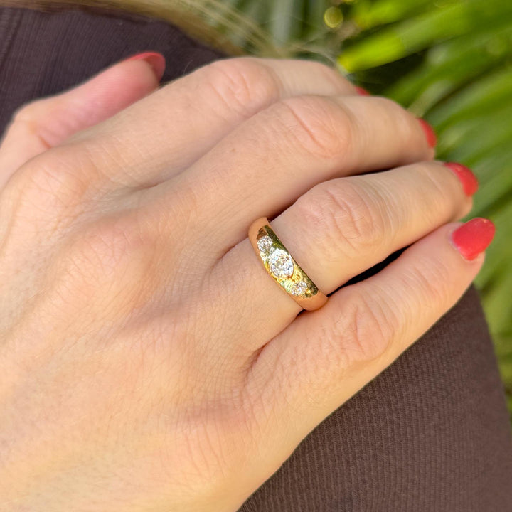 Mid-20th Century Tiffany & Co. Three Old Mine Cut Diamond 18KYG Band Ring