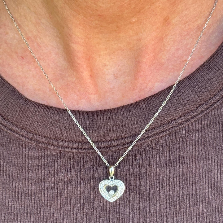 Diamond Floating Heart 14 Karat White Gold Pendant Necklace