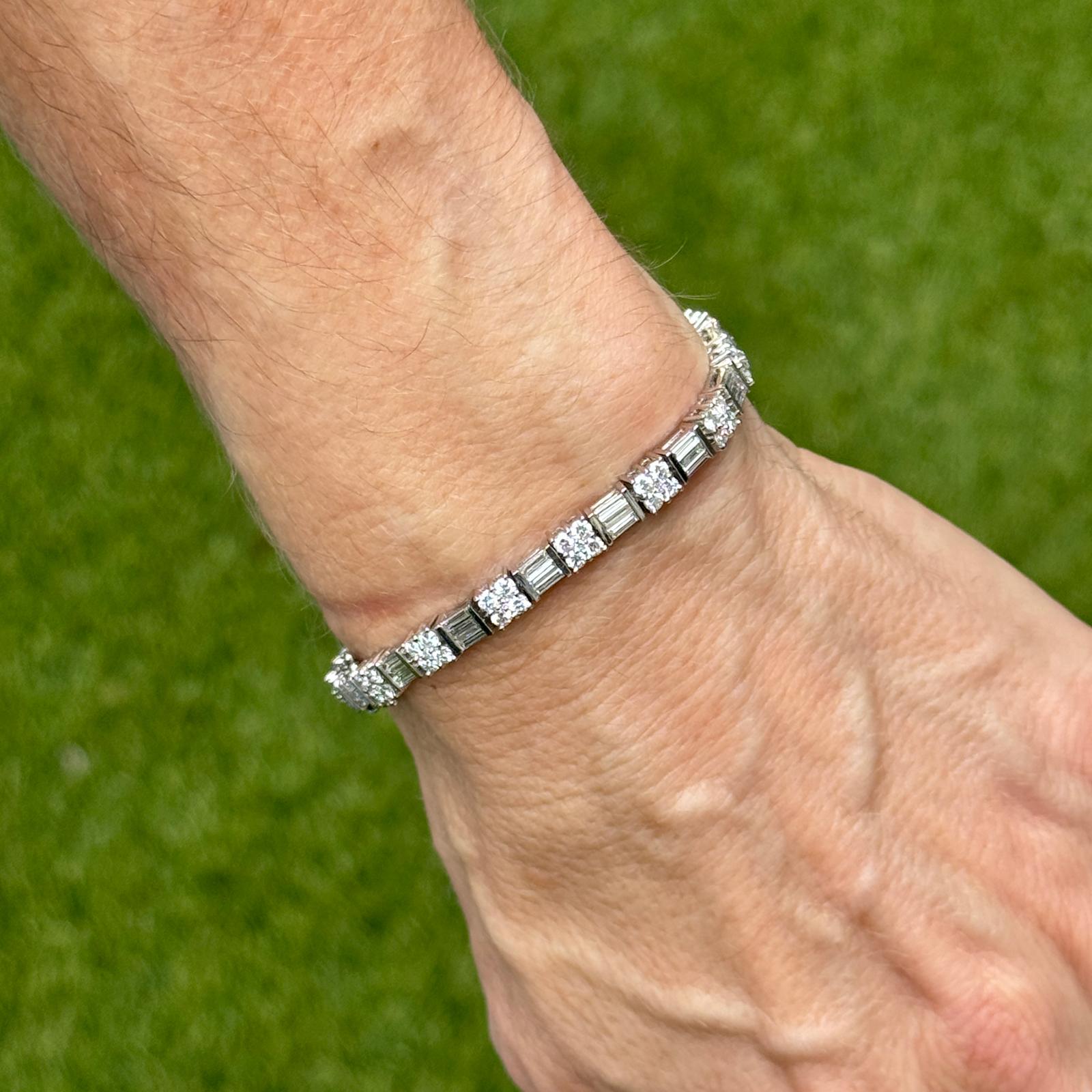 6.50 CTW Round & Baguette-Cut Diamond 18KWG Dot-Dash Link Bracelet
